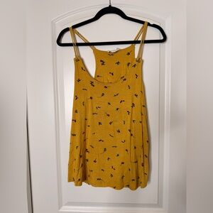 Yellow Floral Strappy Camisole Boho Mustard Pink Rose Flowy Top